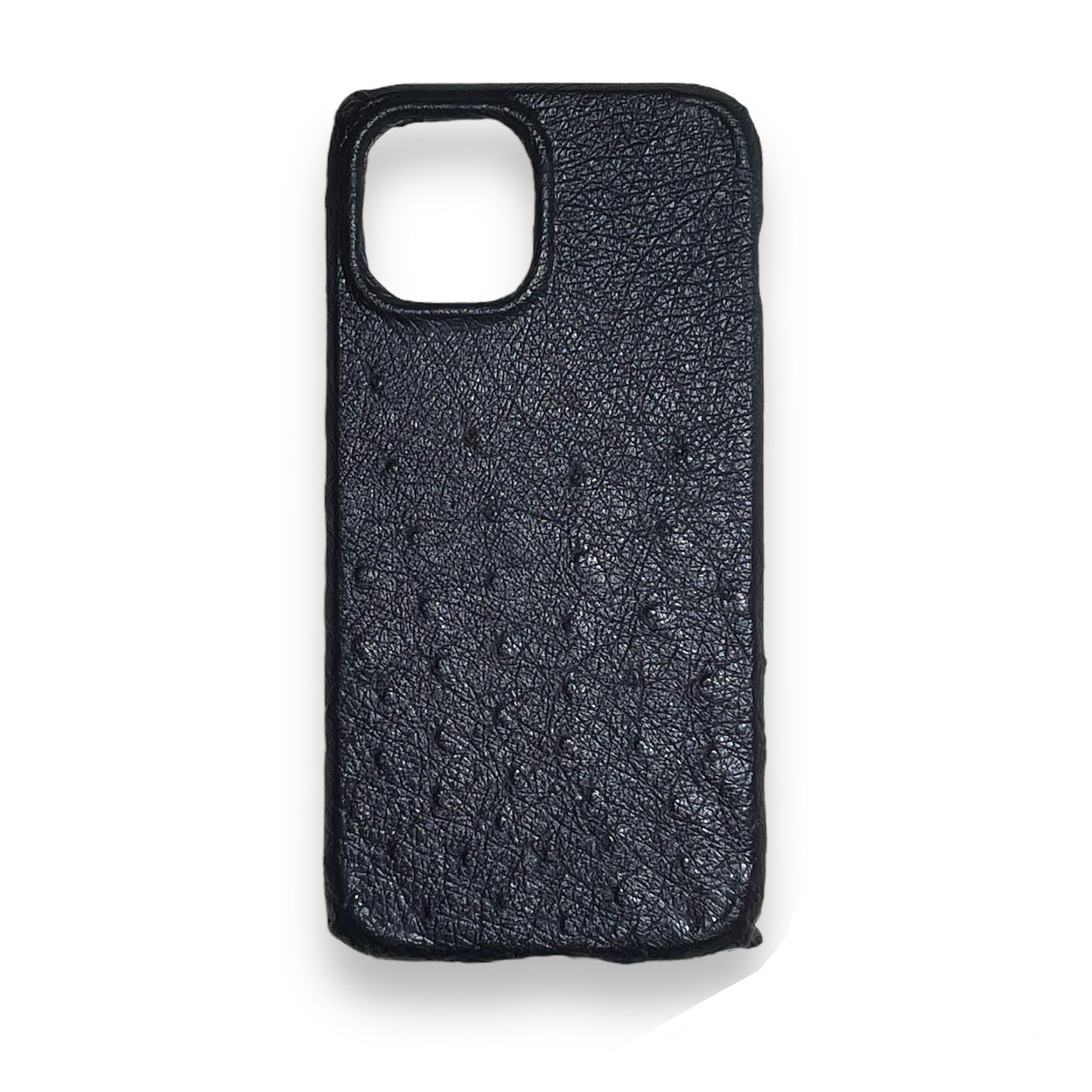 Black Ostrich Emu Textured Cowhide Leather Wallet Style Phone Case